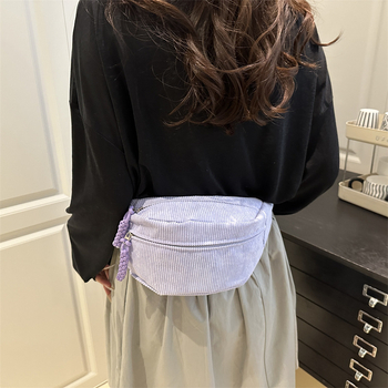 Corduroy τσαντάκι μέσης για κινητό, αστικό στυλ, με εσωτερική τσέπη τύπου patch και κλείσιμο με φερμουάρ — Άνοιξη 2025