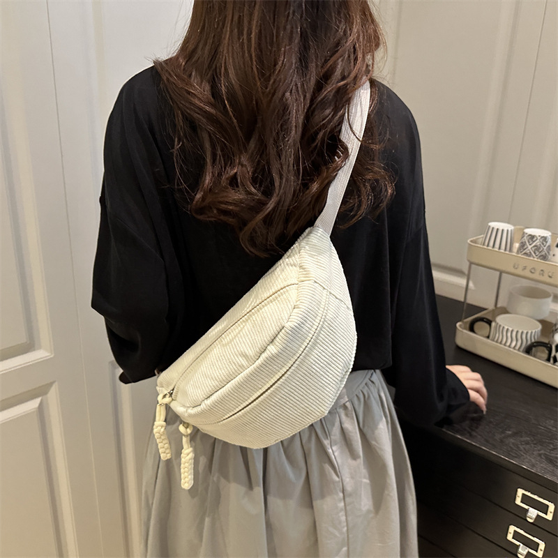 Corduroy τσαντάκι μέσης για κινητό, αστικό στυλ, με εσωτερική τσέπη τύπου patch και κλείσιμο με φερμουάρ — Άνοιξη 2025