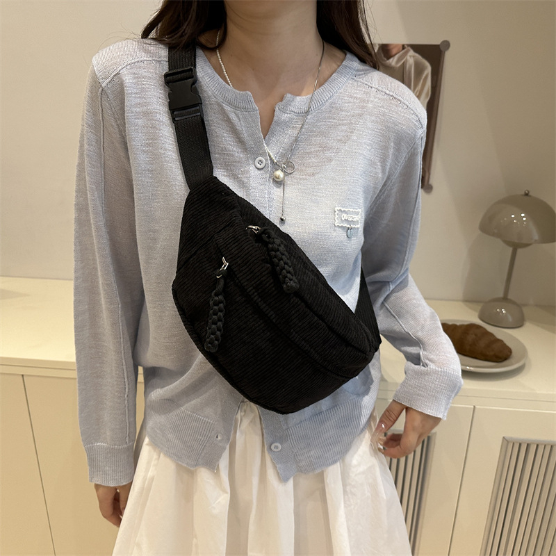 Corduroy τσαντάκι μέσης για κινητό, αστικό στυλ, με εσωτερική τσέπη τύπου patch και κλείσιμο με φερμουάρ — Άνοιξη 2025