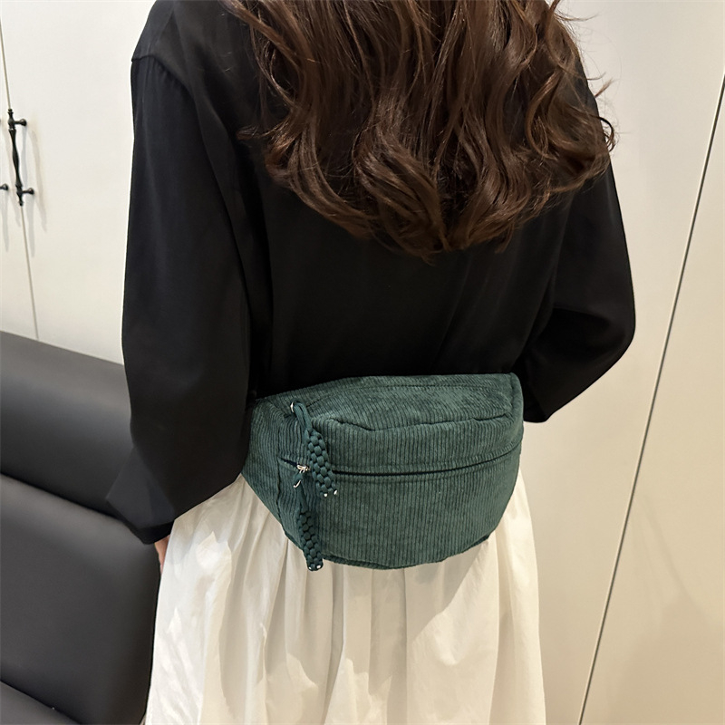 Corduroy τσαντάκι μέσης για κινητό, αστικό στυλ, με εσωτερική τσέπη τύπου patch και κλείσιμο με φερμουάρ — Άνοιξη 2025