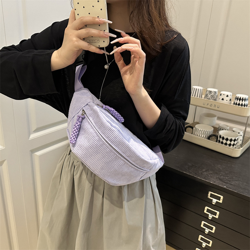 Corduroy τσαντάκι μέσης για κινητό, αστικό στυλ, με εσωτερική τσέπη τύπου patch και κλείσιμο με φερμουάρ — Άνοιξη 2025
