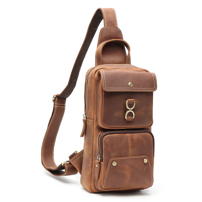Muška kožna torbica za prsa, retro stil, zatvaranje na zip, zaštita od krađe, model 0083