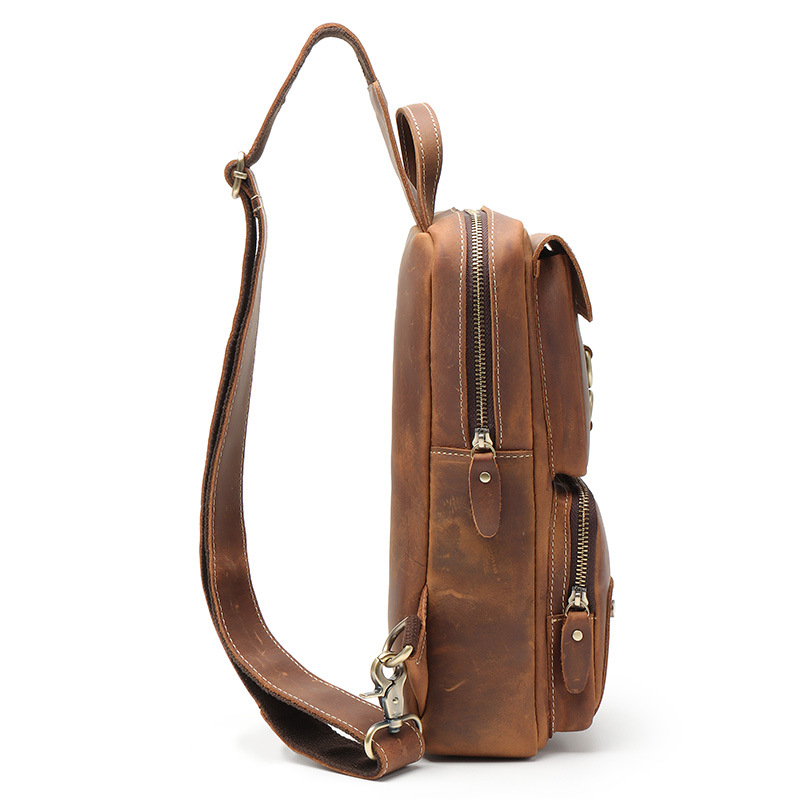 Muška kožna torbica za prsa, retro stil, zatvaranje na zip, zaštita od krađe, model 0083