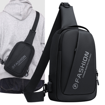 Muška kožna Chest Bag s USB punjenjem, uličnog stila, vodootporna i otporna na habanje, uzorak s slovima, podstava od poliestera