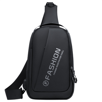 Muška kožna Chest Bag s USB punjenjem, uličnog stila, vodootporna i otporna na habanje, uzorak s slovima, podstava od poliestera