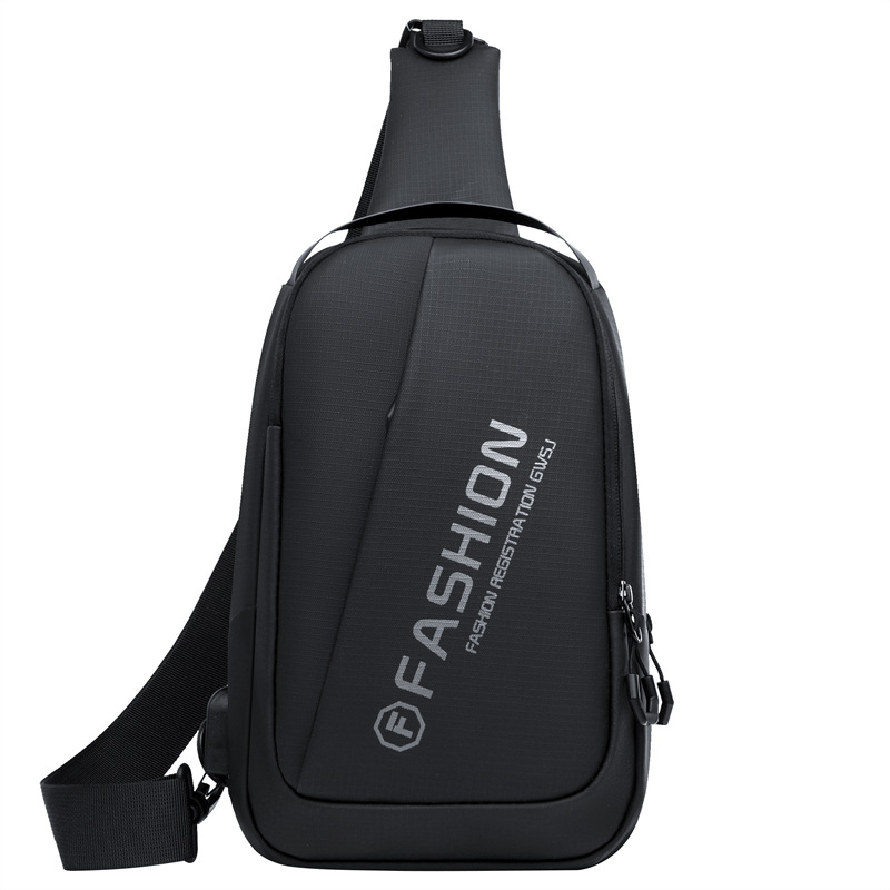 Muška kožna Chest Bag s USB punjenjem, uličnog stila, vodootporna i otporna na habanje, uzorak s slovima, podstava od poliestera