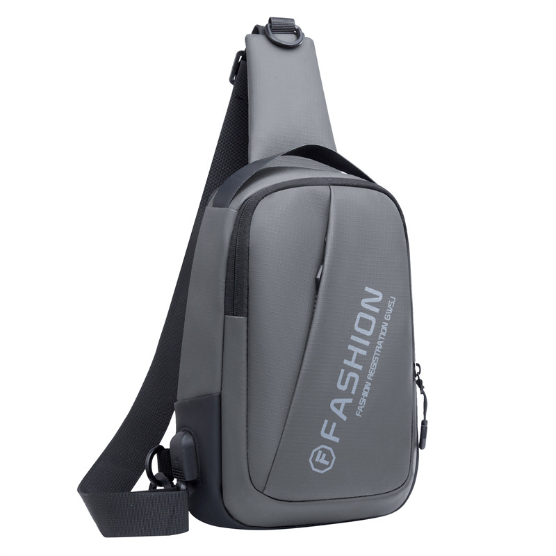 Muška kožna Chest Bag s USB punjenjem, uličnog stila, vodootporna i otporna na habanje, uzorak s slovima, podstava od poliestera
