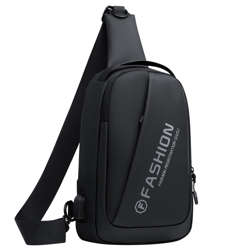 Muška kožna Chest Bag s USB punjenjem, uličnog stila, vodootporna i otporna na habanje, uzorak s slovima, podstava od poliestera