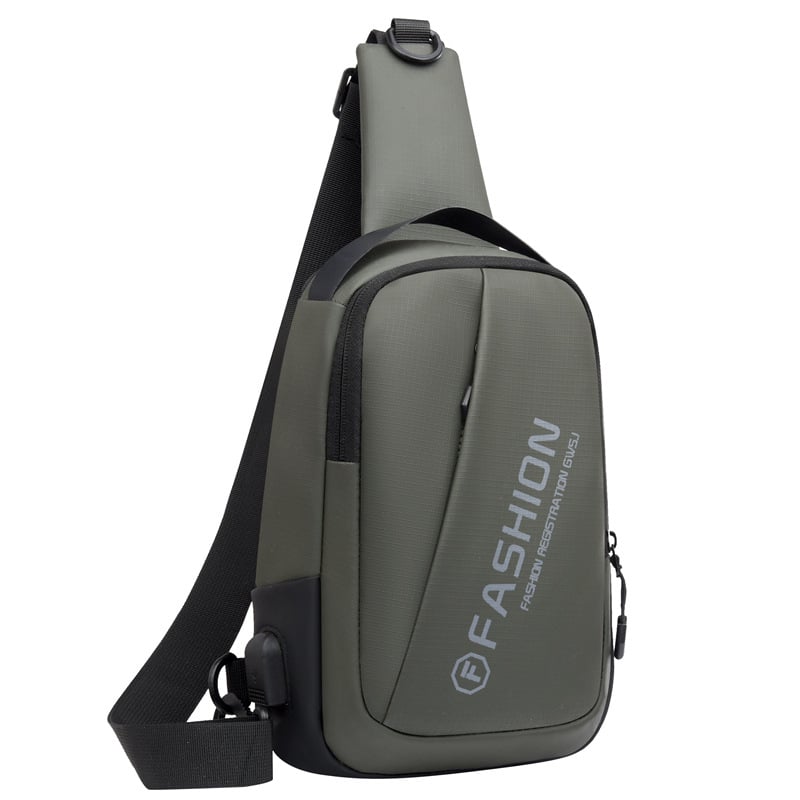 Muška kožna Chest Bag s USB punjenjem, uličnog stila, vodootporna i otporna na habanje, uzorak s slovima, podstava od poliestera
