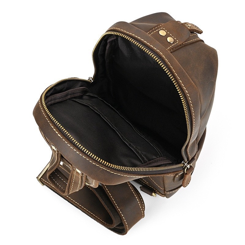 Muška kožna chest bag - retro stil, crossbody torba za dnevnu upotrebu, koža prve klase teleće, proljeće 2024