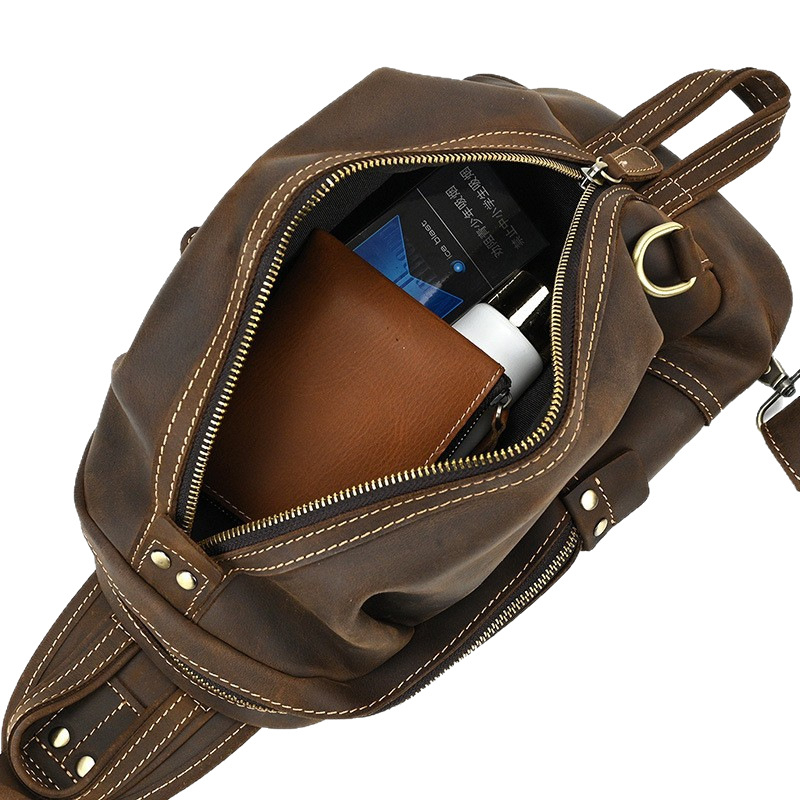 Muška kožna chest bag - retro stil, crossbody torba za dnevnu upotrebu, koža prve klase teleće, proljeće 2024