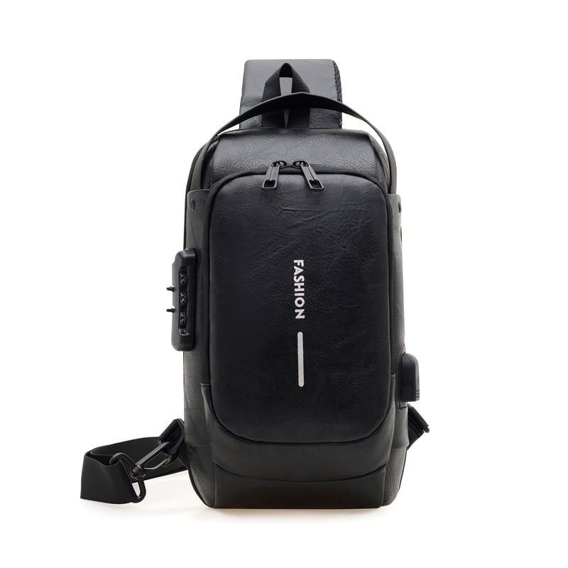 Férfi mellkasi táska — szabadidős utazási stílus, PU anyag, ultra könnyű, mintázat betűkkel, 2025 tavasz