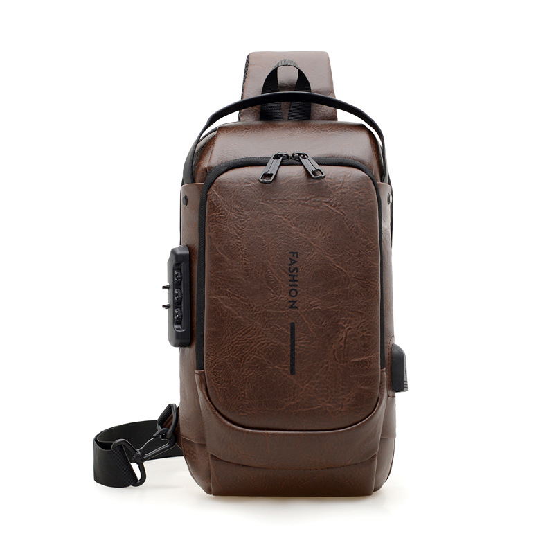 Férfi mellkasi táska — szabadidős utazási stílus, PU anyag, ultra könnyű, mintázat betűkkel, 2025 tavasz