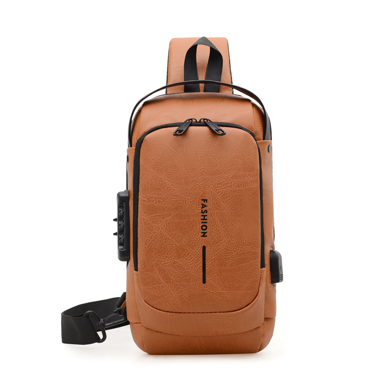 Férfi mellkasi táska — szabadidős utazási stílus, PU anyag, ultra könnyű, mintázat betűkkel, 2025 tavasz