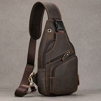 Muška torba za prsa od prave kože – prvi sloj bikove kože, poliester podstava, crossbody stil, svakodnevna upotreba