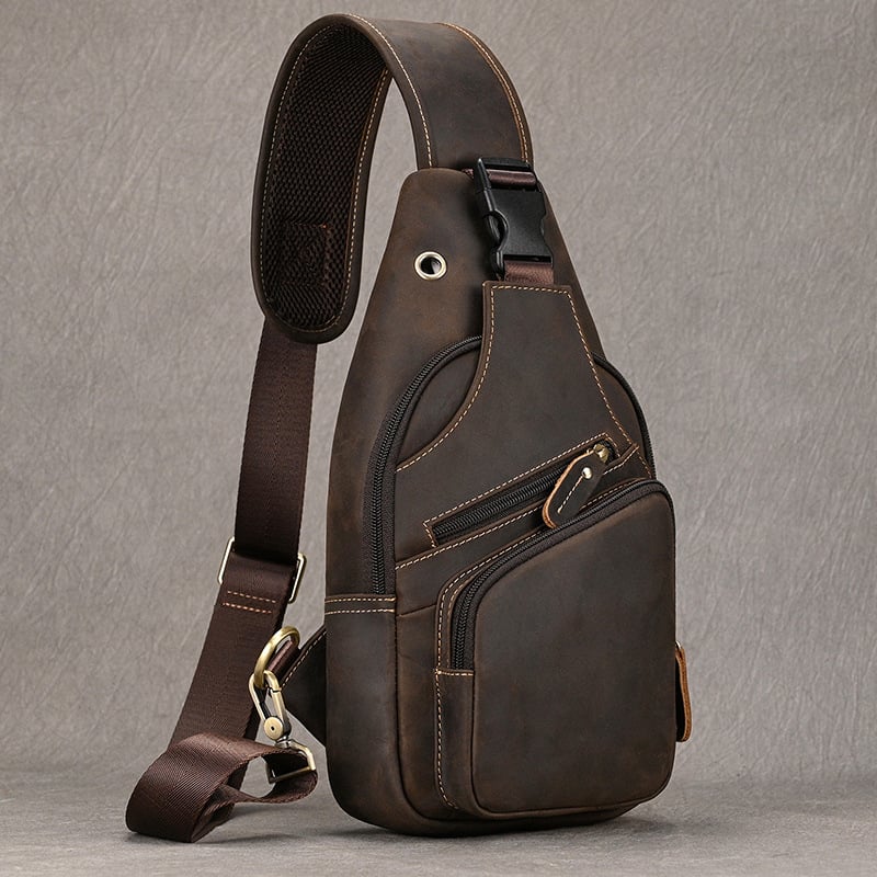 Muška torba za prsa od prave kože – prvi sloj bikove kože, poliester podstava, crossbody stil, svakodnevna upotreba