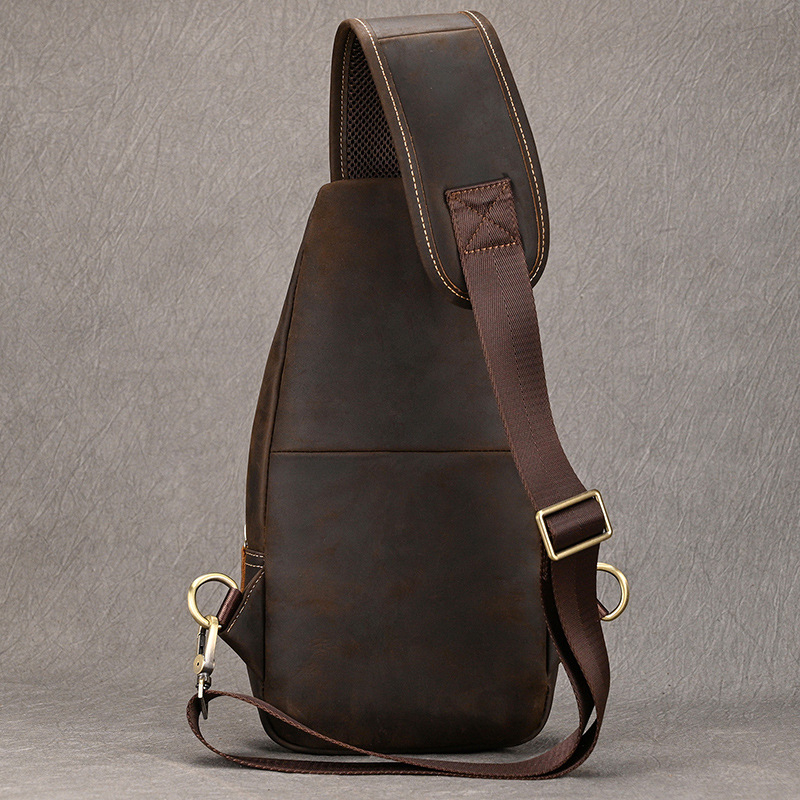 Muška torba za prsa od prave kože – prvi sloj bikove kože, poliester podstava, crossbody stil, svakodnevna upotreba