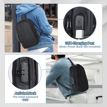 Muška crossbody torba s pametnim protivkrađnim zaključavanjem, vodootporan PVC, ultra lagana, kompatibilna s 8-inčnim laptopom
