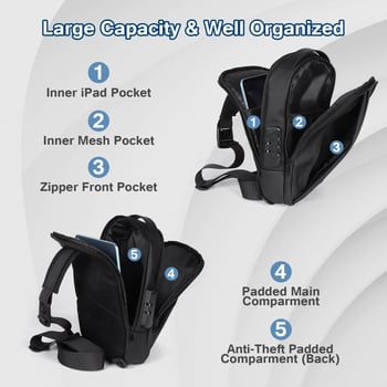 Muška crossbody torba s pametnim protivkrađnim zaključavanjem, vodootporan PVC, ultra lagana, kompatibilna s 8-inčnim laptopom