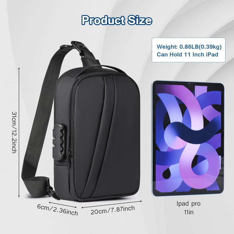 Muška crossbody torba s pametnim protivkrađnim zaključavanjem, vodootporan PVC, ultra lagana, kompatibilna s 8-inčnim laptopom