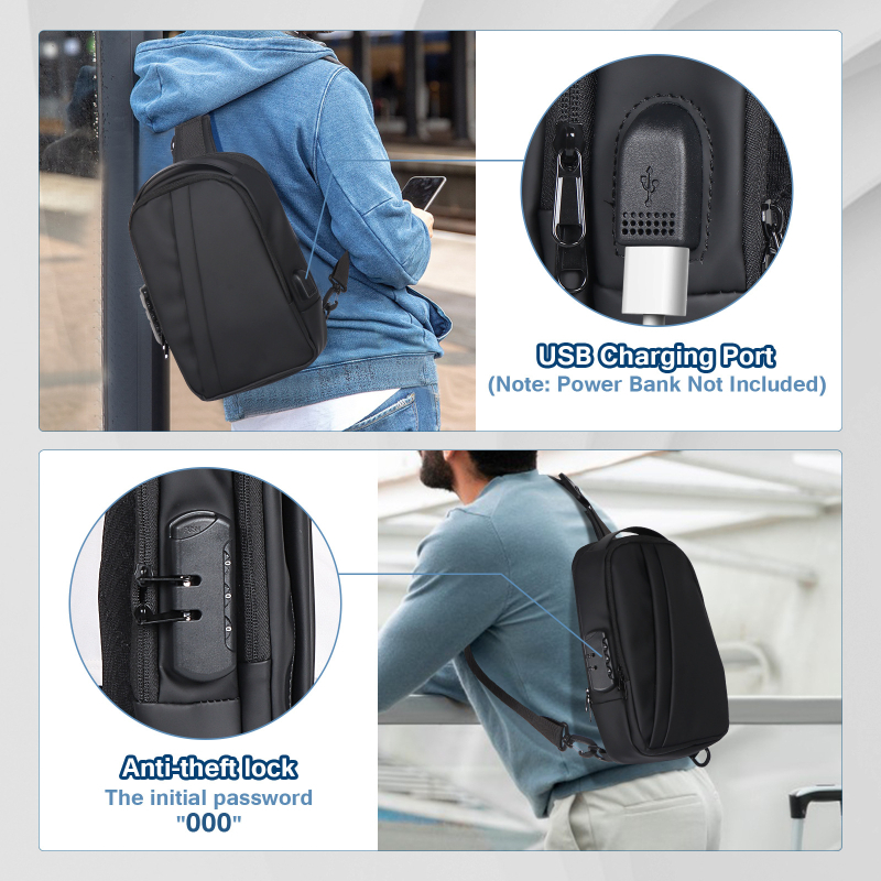 Muška crossbody torba s pametnim protivkrađnim zaključavanjem, vodootporan PVC, ultra lagana, kompatibilna s 8-inčnim laptopom