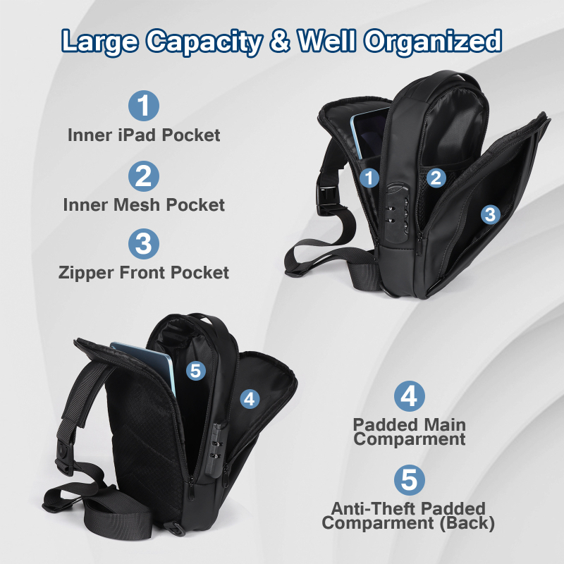 Muška crossbody torba s pametnim protivkrađnim zaključavanjem, vodootporan PVC, ultra lagana, kompatibilna s 8-inčnim laptopom