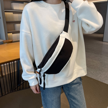 Crossbody torbica od platna - dumpling oblik, zatvarač, poliester podstava, džep za ID, za svakodnevnu uporabu