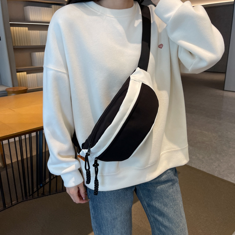Crossbody torbica od platna - dumpling oblik, zatvarač, poliester podstava, džep za ID, za svakodnevnu uporabu