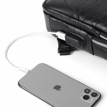 Férfi keresztpántos táska szintetikus bőrből, üzleti stílus, USB interfész, állatmintás