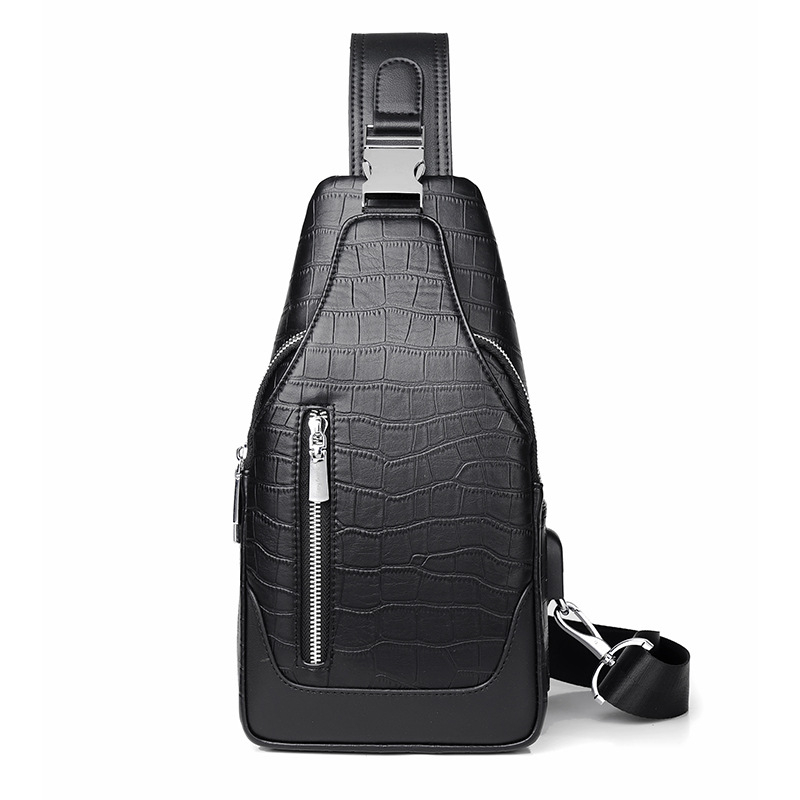 Férfi keresztpántos táska szintetikus bőrből, üzleti stílus, USB interfész, állatmintás