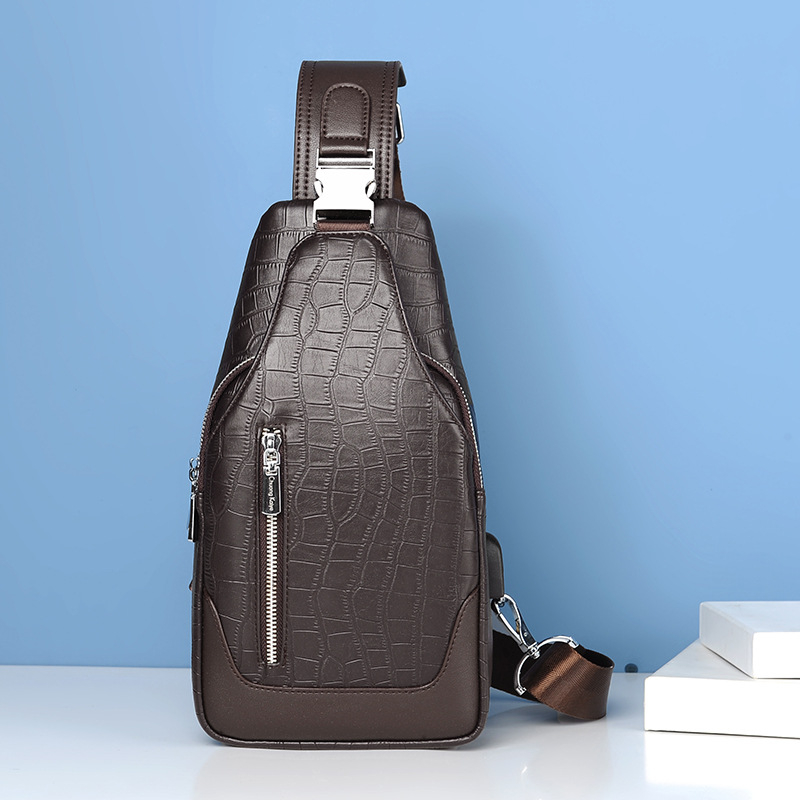 Férfi keresztpántos táska szintetikus bőrből, üzleti stílus, USB interfész, állatmintás