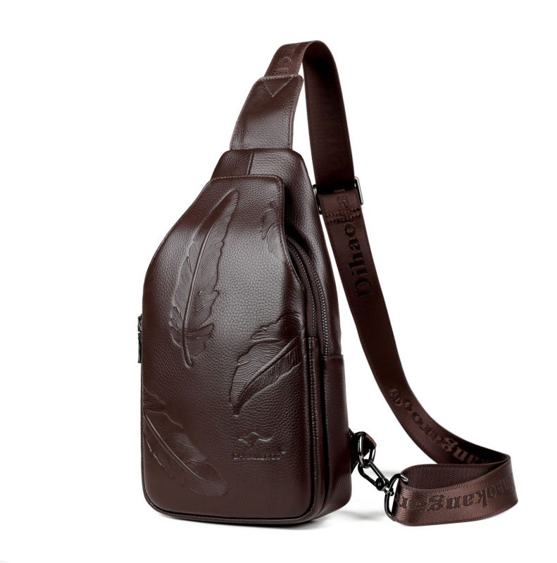 Muška prsna torba od prave kože, crossbody dizajn, prozračna, višeslojna