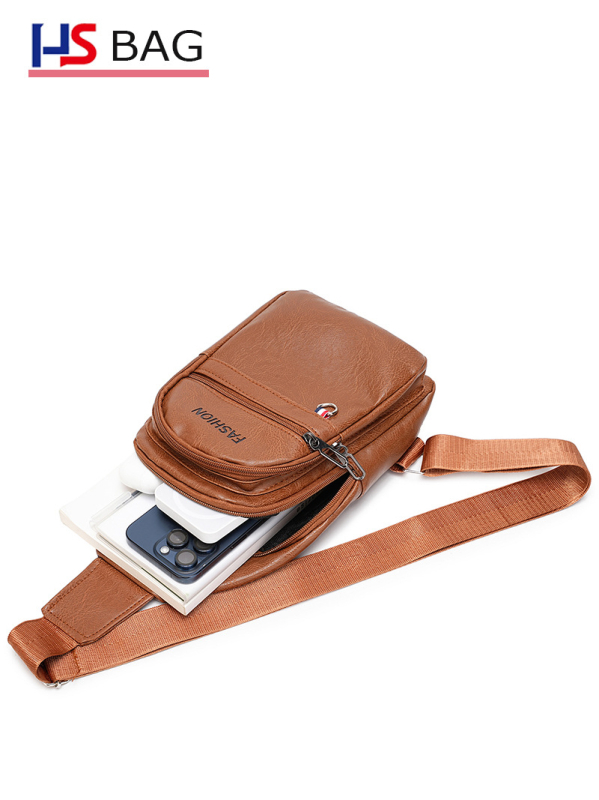 Muška Chest bag od PU kože, ulični stil, crossbody remen, vodootporna, podstava od poliestera, ljetno izdanje 2025