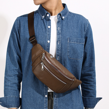 Férfi mellkas táska első réteg bőrből, multifunkcionális váll-/keresztpánttal, mindennapos használatra, nyár 2024