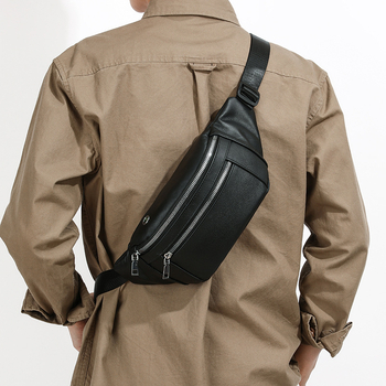 Férfi mellkas táska első réteg bőrből, multifunkcionális váll-/keresztpánttal, mindennapos használatra, nyár 2024