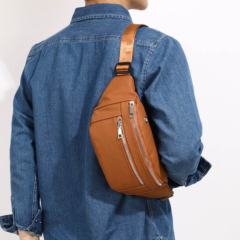 Férfi mellkas táska első réteg bőrből, multifunkcionális váll-/keresztpánttal, mindennapos használatra, nyár 2024