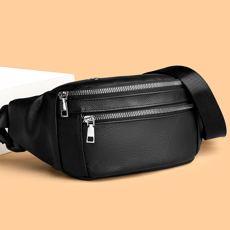 Férfi mellkas táska első réteg bőrből, multifunkcionális váll-/keresztpánttal, mindennapos használatra, nyár 2024