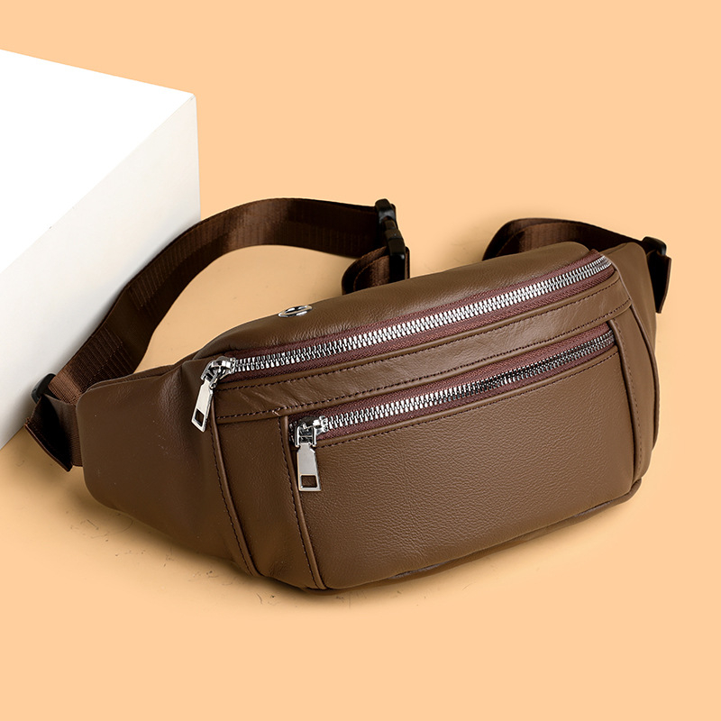 Férfi mellkas táska első réteg bőrből, multifunkcionális váll-/keresztpánttal, mindennapos használatra, nyár 2024