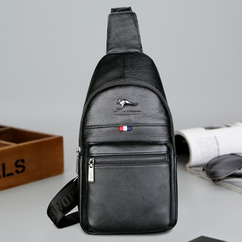 Muška kožna torbica za prsa – Prava koža, Gornji sloj teleće kože, Prozračna podstava od najlona, Jednobojni uzorak