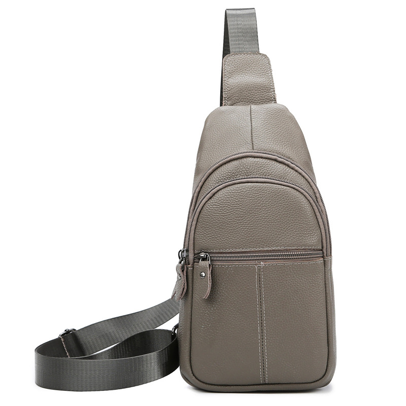 Férfi bőr chest bag – városi egyszerű stílus, lélegző, valódi bőr, egyszínű dizájn, DROIKANGROO