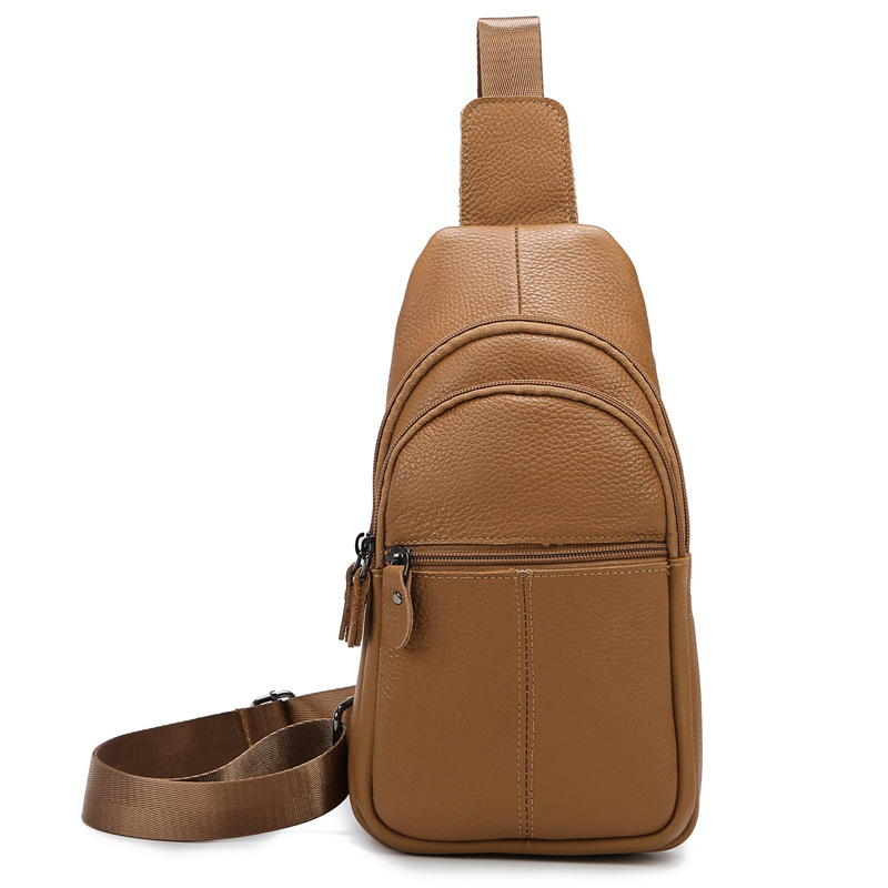 Férfi bőr chest bag – városi egyszerű stílus, lélegző, valódi bőr, egyszínű dizájn, DROIKANGROO