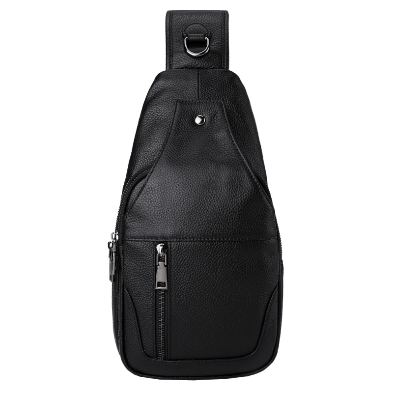 Muška torbica za prsa od prave kože, ulični stil, prvi sloj teleće kože, otporna na habanje, velika kapaciteta
