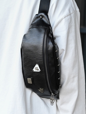 PU kožna muška pojasna torbica, KAMUANG, uzor slova, vodootporna i otporna na habanje