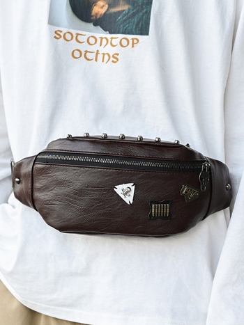 PU kožna muška pojasna torbica, KAMUANG, uzor slova, vodootporna i otporna na habanje