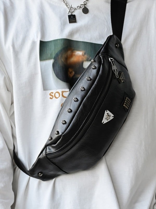 PU kožna muška pojasna torbica, KAMUANG, uzor slova, vodootporna i otporna na habanje