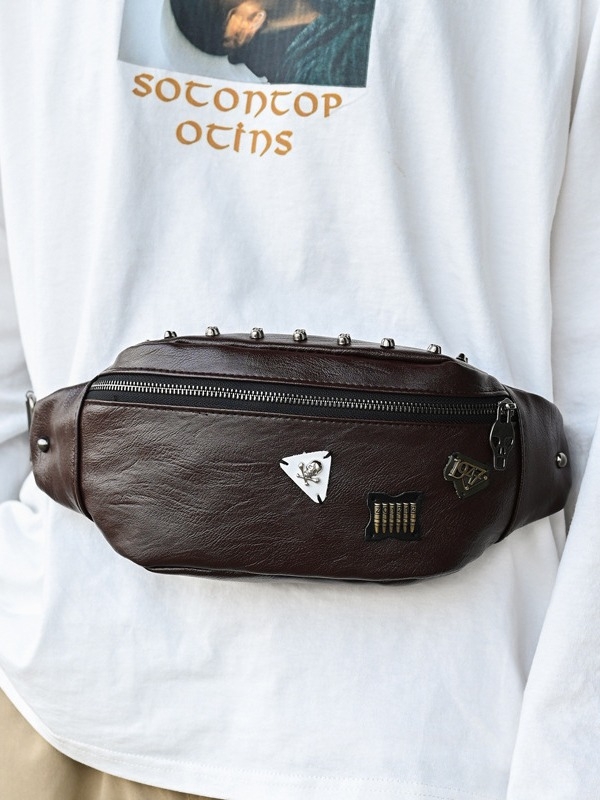 PU kožna muška pojasna torbica, KAMUANG, uzor slova, vodootporna i otporna na habanje