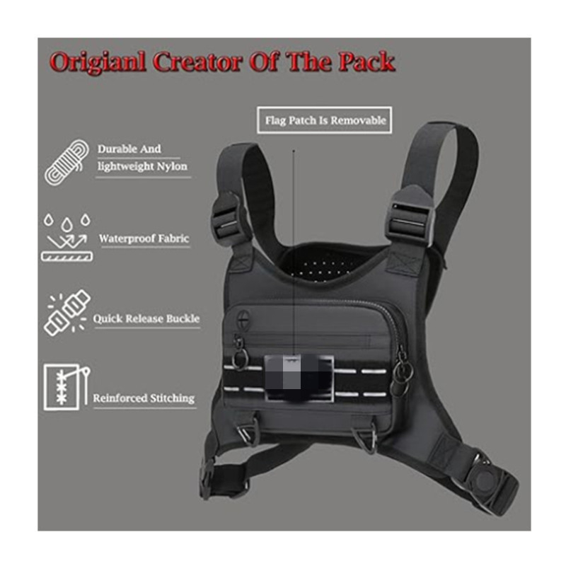 Geantă de piept tactică pentru exterior, multifuncțională – ultraușoară, rezistentă, extensibilă; material Oxford, căptușeală nylon