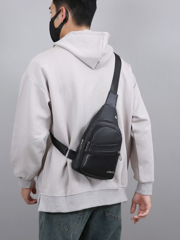 Ανδρική συμπαγής crossbody τσάντα, PU υλικό, κλείσιμο με φερμουάρ, επένδυση Oxford, κρυφή τσέπη με φερμουάρ, εσωτερική τσέπη