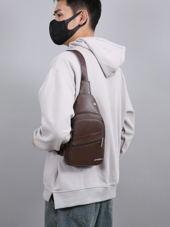 Ανδρική συμπαγής crossbody τσάντα, PU υλικό, κλείσιμο με φερμουάρ, επένδυση Oxford, κρυφή τσέπη με φερμουάρ, εσωτερική τσέπη