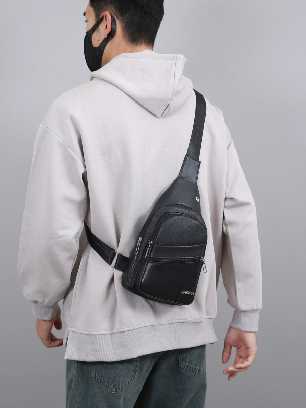 Ανδρική συμπαγής crossbody τσάντα, PU υλικό, κλείσιμο με φερμουάρ, επένδυση Oxford, κρυφή τσέπη με φερμουάρ, εσωτερική τσέπη